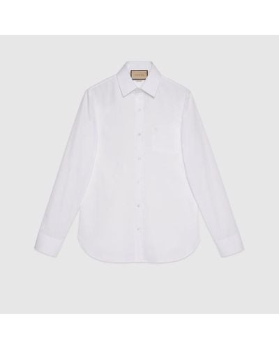 Gucci Camisa de Popelina de Algodón con Doble G - Blanco