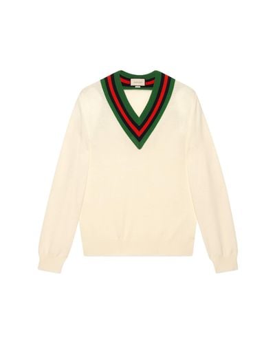 Gucci V-neck Knit Sweater - White