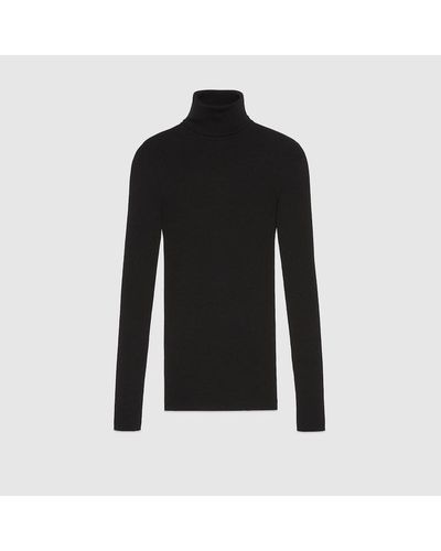 Gucci Fine Rib Knit Wool Turtleneck - Black