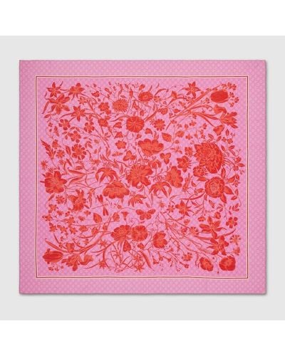 Gucci Halstuch Aus Seide Und Baumwolle Mit GG Blumen-Print - Pink