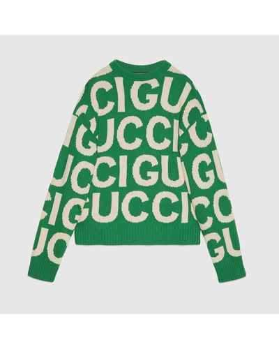 Gucci Logo-intarsia Relaxed-fit Wool-knit Sweater - Green