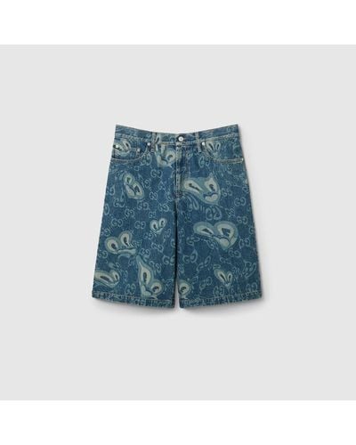 Gucci GG Liquid Hearts Denim Shorts - Blue