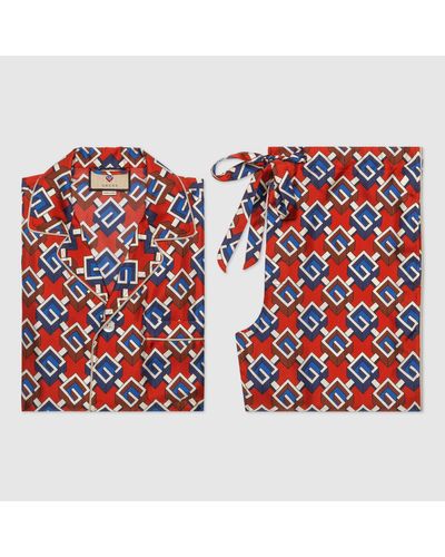 Gucci Pyjama aus seide mit geometrischem g print - Rot