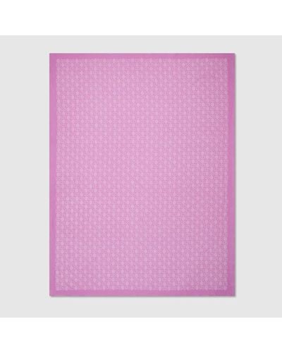 Gucci GG Rhombus Check Print Silk Stole - Purple
