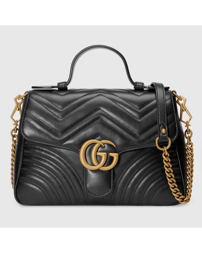 Gucci GG Marmont Small Matelasse Leather Top Handle Satchel - Black