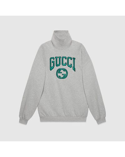 Gucci Felpa In Jersey Con Ricamo - Grigio