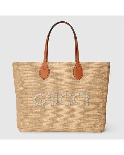 Gucci Medium Tote Bag With Patch - Natural