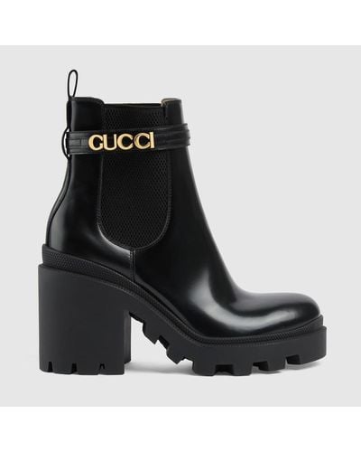 Gucci Trip Branded Leather Ankle Boot - Black