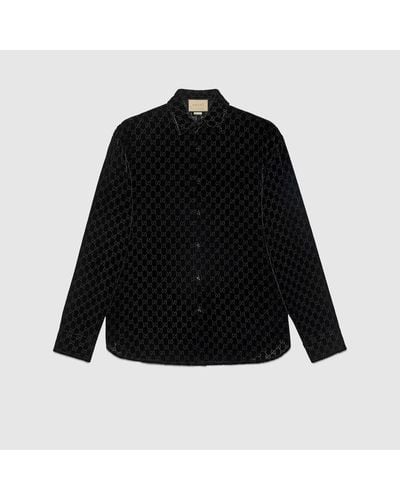 Gucci Camisa Extragrande de Terciopelo con GG - Negro