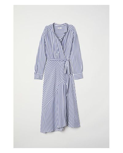 H\u0026M Striped Wrap Dress in Blue/White Striped (Blue) | Lyst