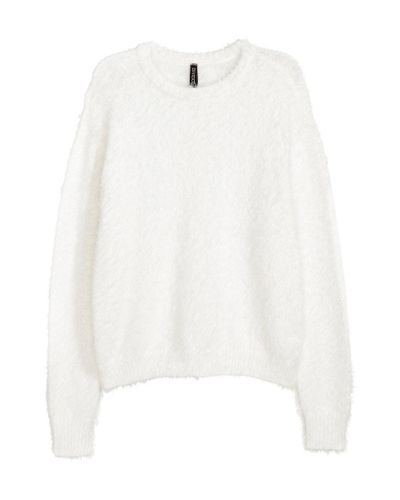 H&M Synthetic Fluffy Jumper in White - Lyst