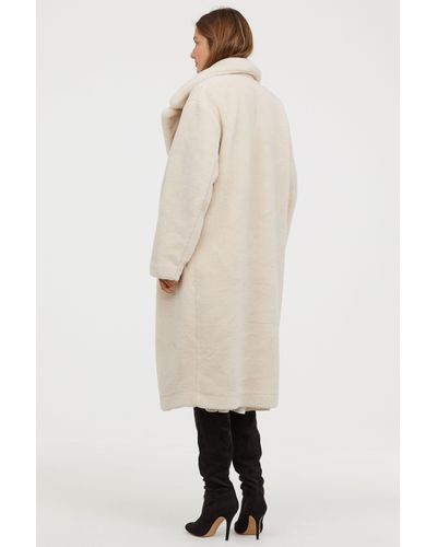 H M Faux Fur Coat In Light Beige, H M Wool Faux Fur Teddy Coat