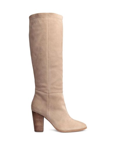 H&M Suede Knee-high Boots in Light Beige (Natural) | Lyst