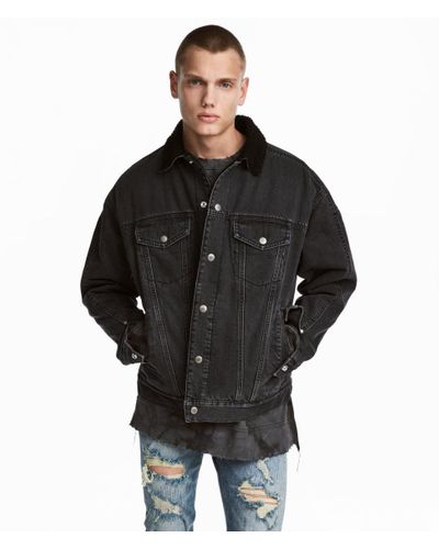 pile lined black denim jacket