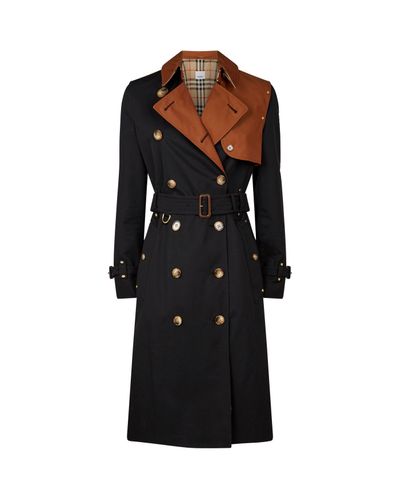 Burberry Cotton Gabardine Two-tone Herne Trench Coat in Black | Lyst