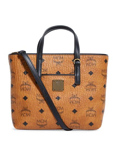 mcm anya logo leather tote