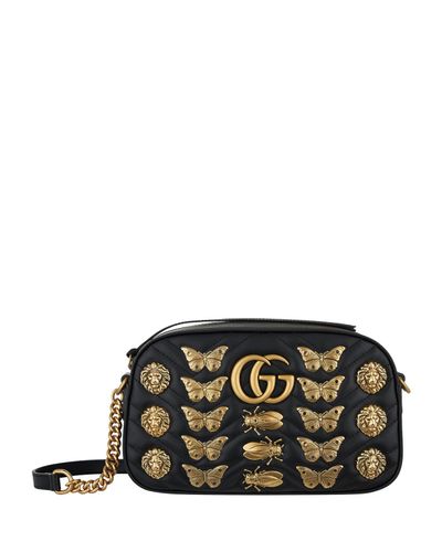 Gucci Leather Marmont Bug Matelass Shoulder Bag in Black | Lyst