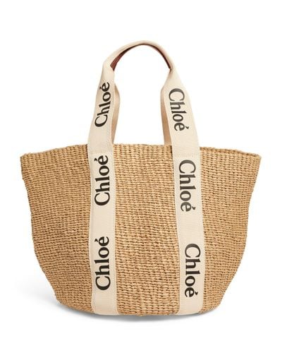 Chloé Large Woven Woody Basket Bag in White - Lyst