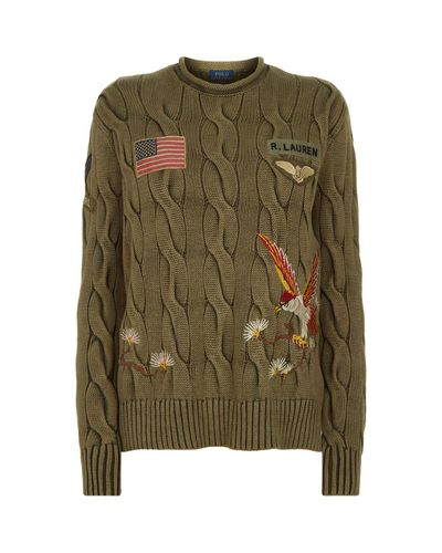 Polo Ralph Lauren Cable Knit Military Sweater in Green | Lyst Canada