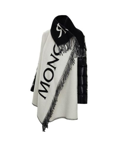 Moncler Wool Jacquard Logo Poncho Coat in White | Lyst