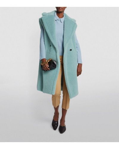 Max Mara Wool Sleeveless Teddy Coat in Green - Lyst