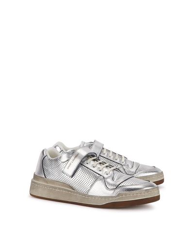 Saint Laurent Sl24 Silver Distressed Leather Sneakers in Metallic for 