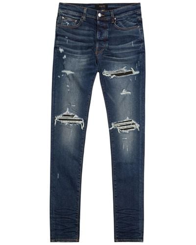 Amiri Denim Mx1 Dark Blue Distressed Skinny Jeans for Men - Lyst