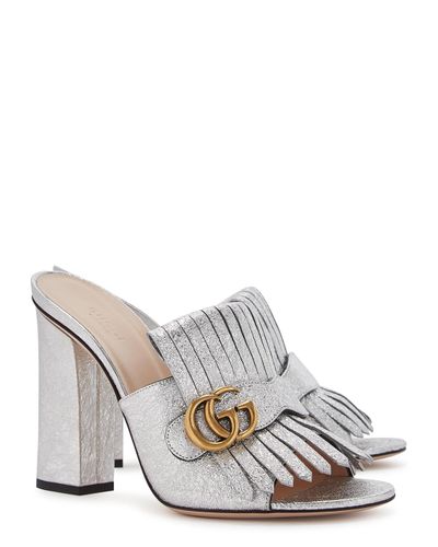 Gucci Leather Marmont Mules in Silver (Metallic) | Lyst