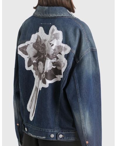 MM6 by Maison Martin Margiela Rose Print Denim Jacket in Blue - Lyst