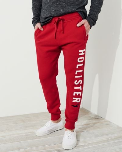 Red hollister joggers sale