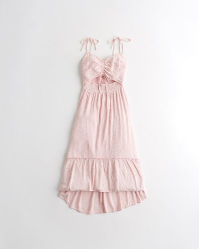 Hollister Synthetic Cutout Tiered Midi Dress In Pink Pattern Pink Lyst