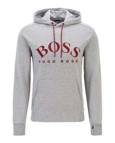 Hooded sweatshirt with curved logo artwork and hidden pocket Outlet