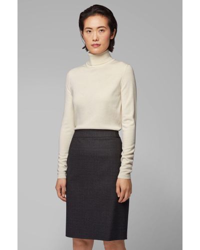 BOSS by Hugo Boss Roll-neck Sweater In Mercerized Merino Wool in Natural - Lyst