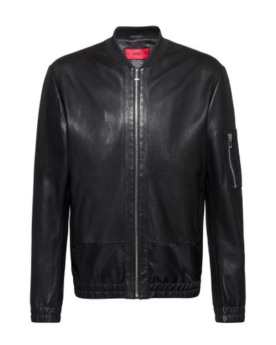 BOSS by Hugo Boss Slim Fit Nappa Leather Bomber Jacket With Tonal ...
