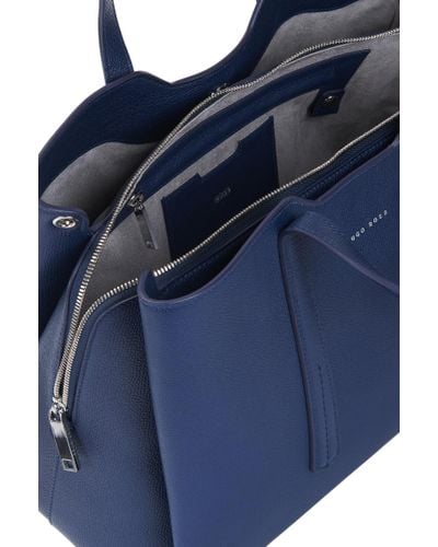 BOSS by Hugo Boss Full-grain Leather Tote | Taylor Tote in Blue - Lyst