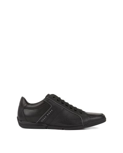 BOSS Low-top Sneakers In Tumbled And Nappa Leather in Black for Men - Lyst