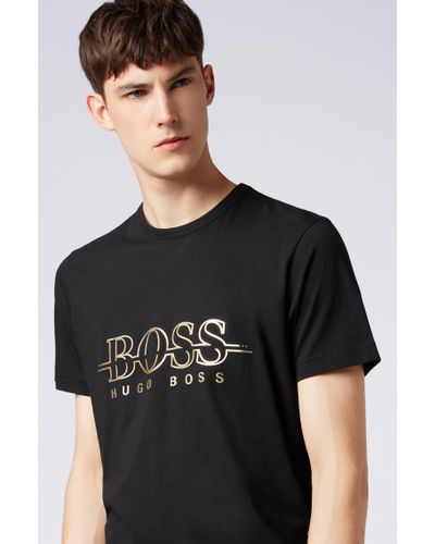 BOSS by HUGO BOSS Gold Capsule T-shirt In Pure Cotton With Foil Artwork in  Black for Men | Lyst Canada
