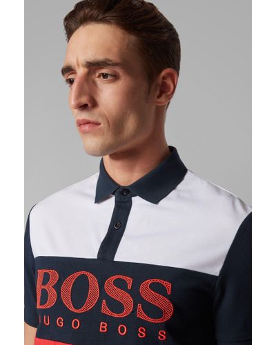 BOSS by Hugo Boss Cotton Regular-fit Polo Shirt With Mesh-effect Logo ...