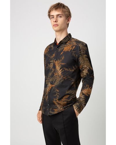 BOSS by Hugo Boss Extra Slim Fit Shirt In Leaf Print Cotton in Black for Men - Lyst