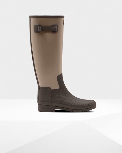 HUNTER Rubber Refined Texture Block Slim Fit Tall Wellington Boots in Brown  - Lyst
