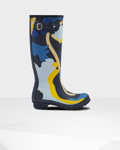 HUNTER Rubber Original Tall Rockpool Camo Rain Boots in Blue - Lyst
