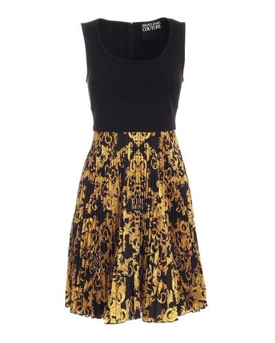 Versace Jeans Couture Satin Logo Baroque Print Dress in Gold (Black) - Lyst