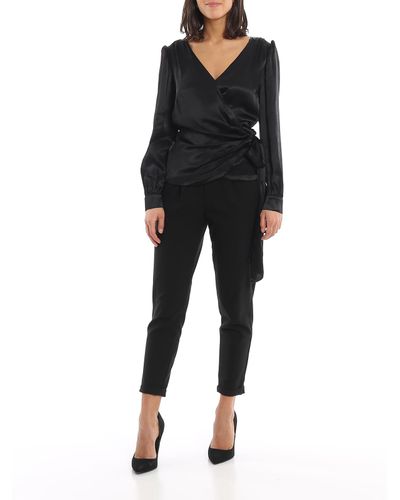 Michael Kors Satin Tie Blouse in Black - Lyst