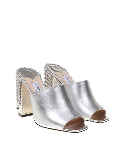 Jimmy Choo Baia 100 Crystal-embellished Metallic-leather Heeled Mules - Lyst
