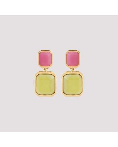 Saint Laurent Brass Octagon Earring - Pink