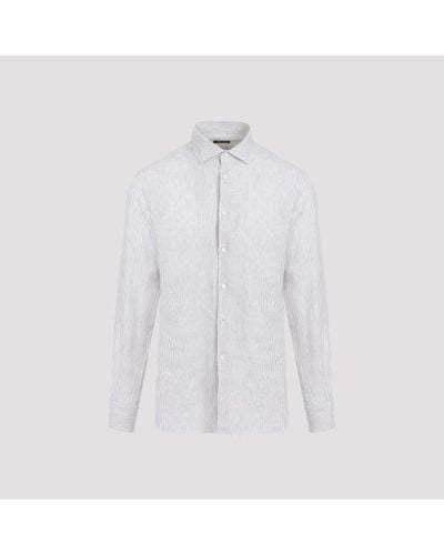 Zegna Dark Grey Linen Oasi Shirt - White