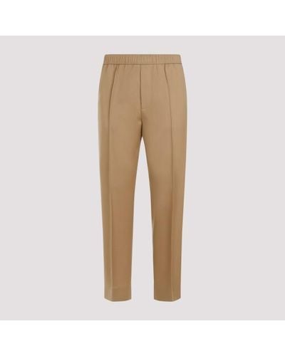 Lanvin Brown Desert Wool Tapered Elasticated Trousers - Natural
