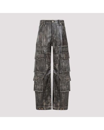 Golden Goose Vintage Brown Cow Leather Cargo Pocket Nappa Leather Trousers - Grey