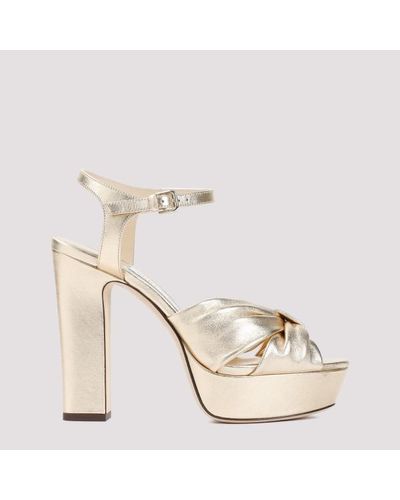 Jimmy Choo Gold Leather Heloise 100 Metallic Sandals