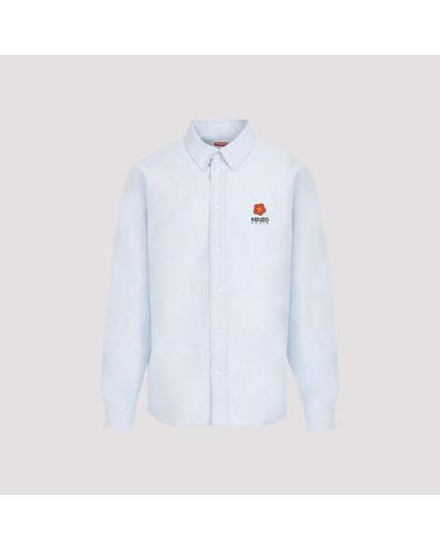 KENZO Blue Sky Cotton Boke Flower Crest Casual Shirt - White
